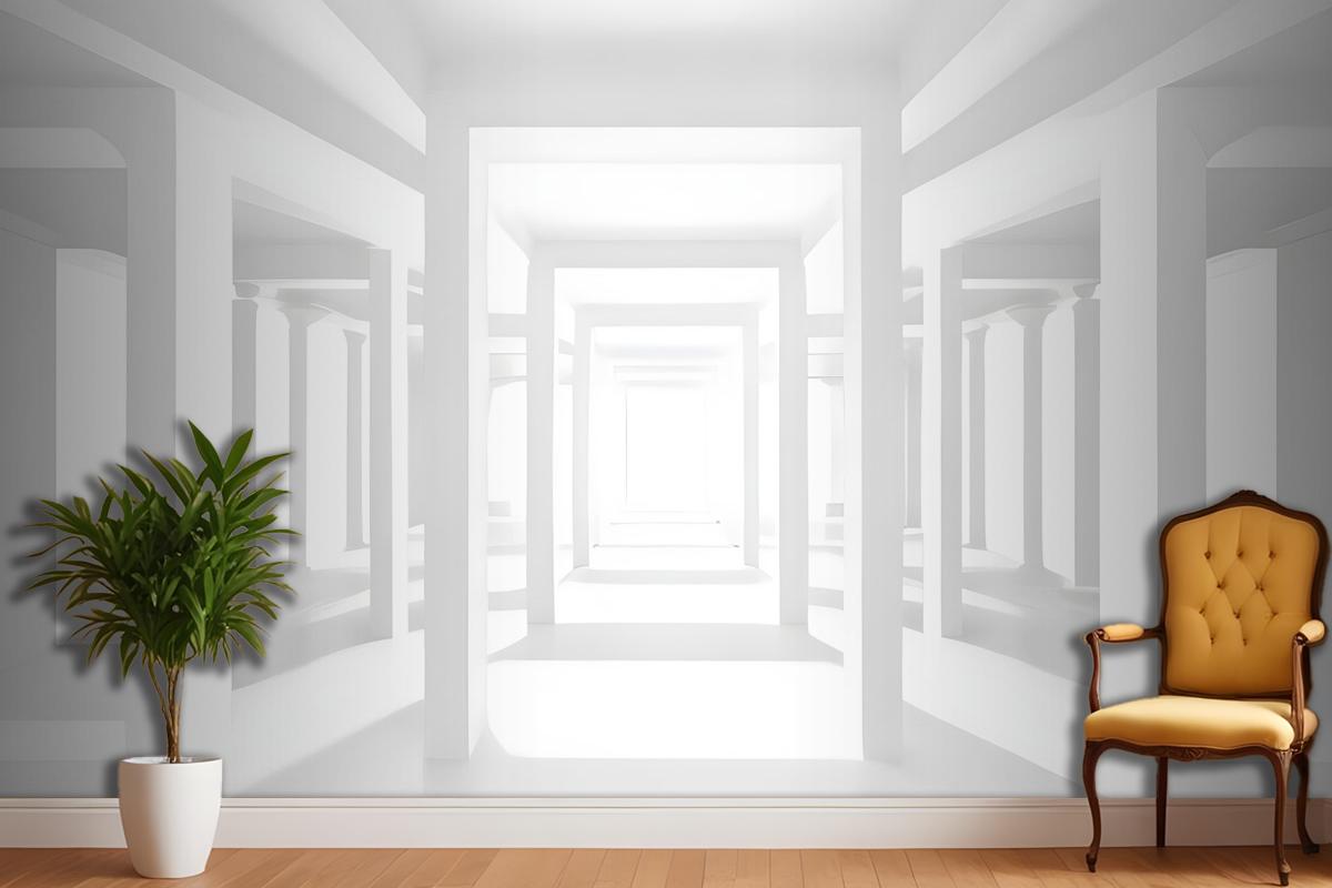 3D Look Abstract Architecture White Corridor Wallpaper Mural