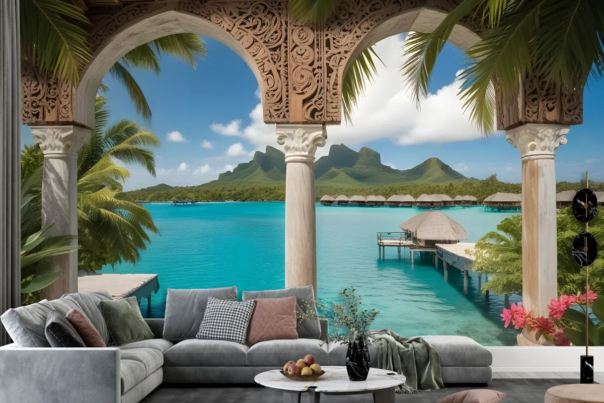 3D Look Sea Landscape With Lux Arabian Arches Wallpaper Mural