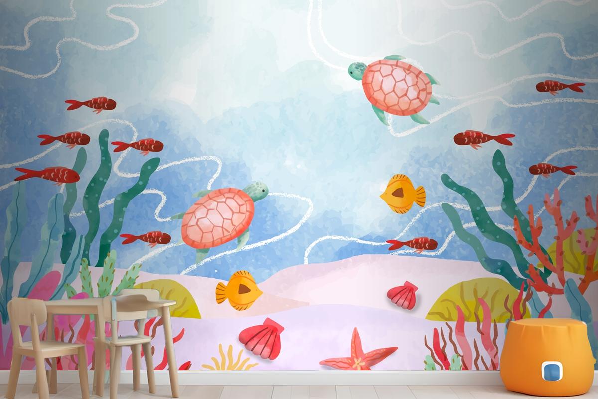 Watercolor Background For World Oceans Day Celebration Wallpaper Mural