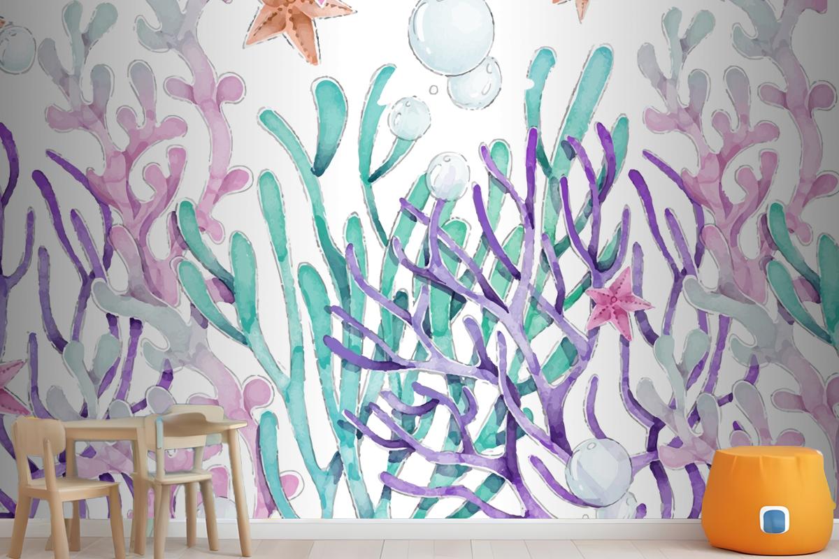 Watercolor Colorful Coral Background Wallpaper Mural