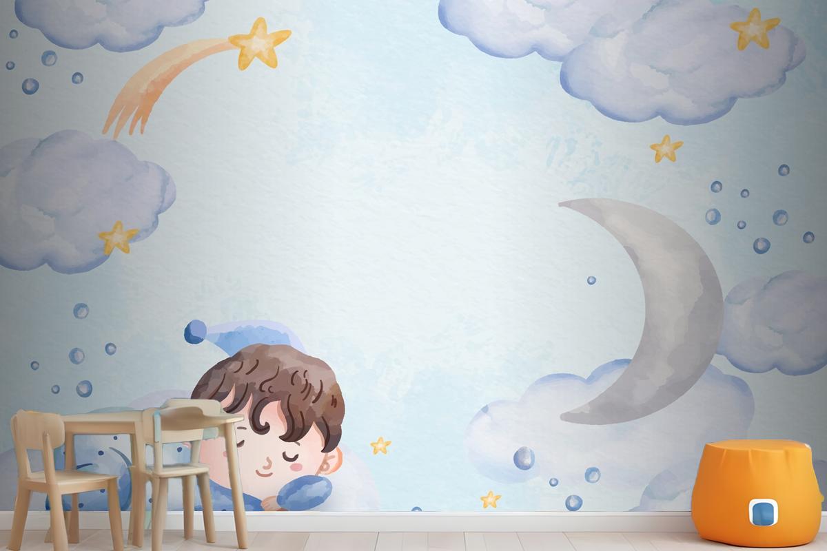 Watercolor Baby Boy Background Wallpaper Mural