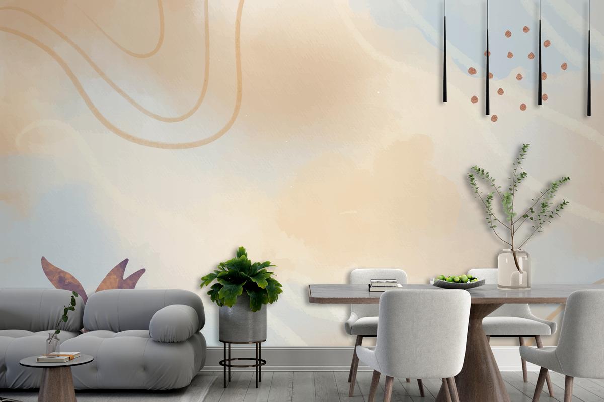 Neutral Watercolor Dining Room Wallpaper Mural