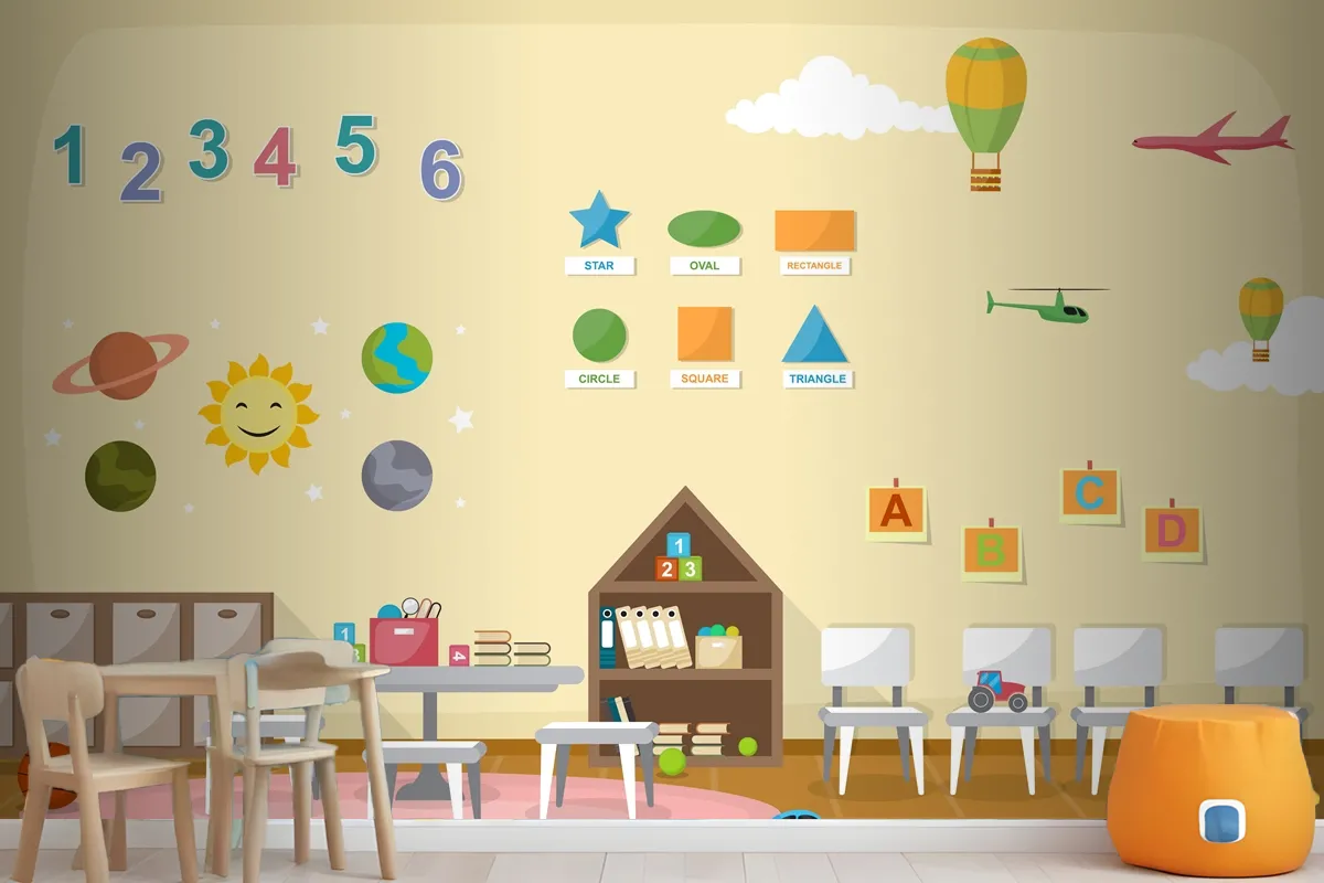 Kindergarten Classroom Interior Children Kids School Toys Furniture Wallpaper Mural