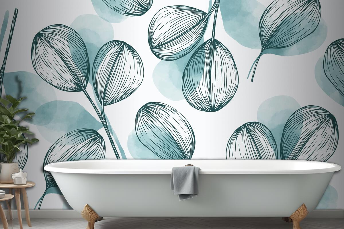 Nature Background With Hand Drawn Leaves Wallpaper Mural