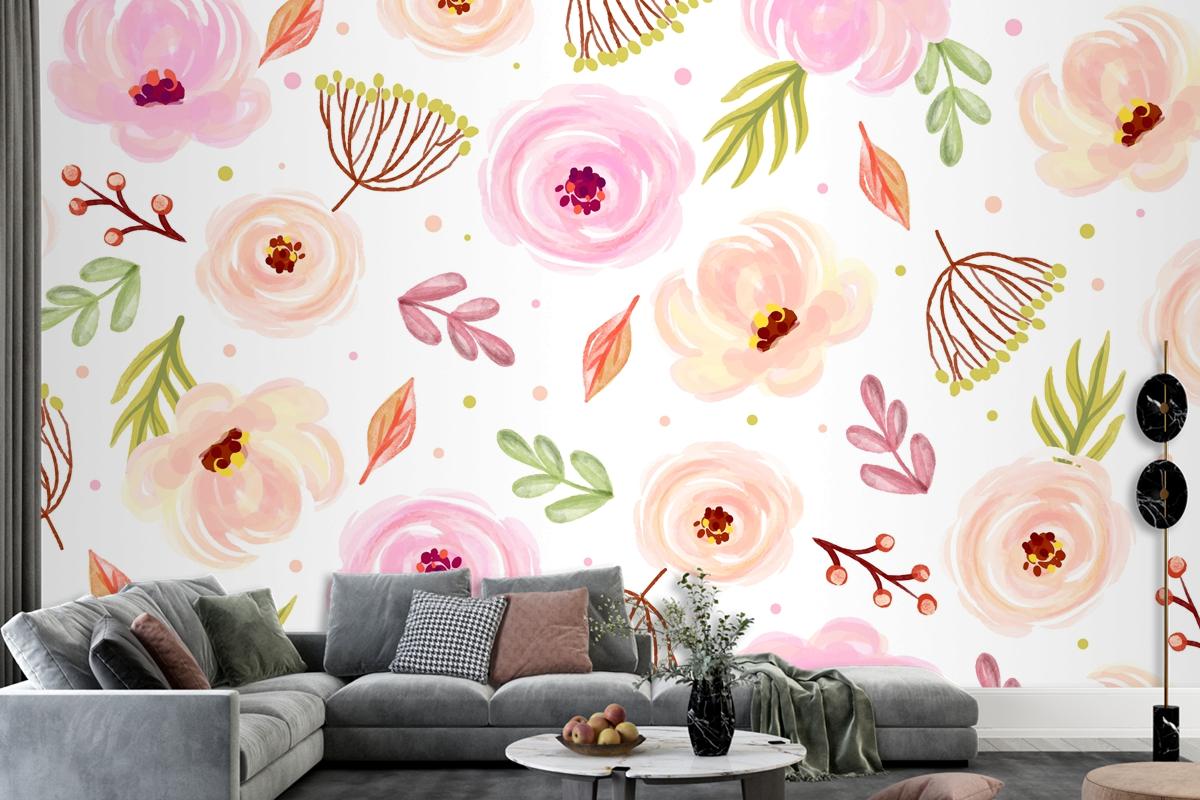 Floral Watercolor Background With Soft Colors Wallpaper Mural