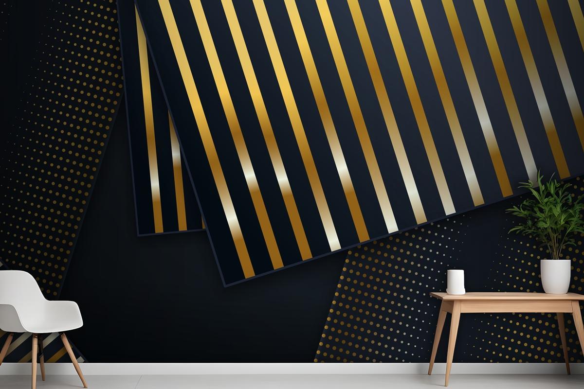 Dark Paper Layers Background With Golden Details Wallpaper Mural