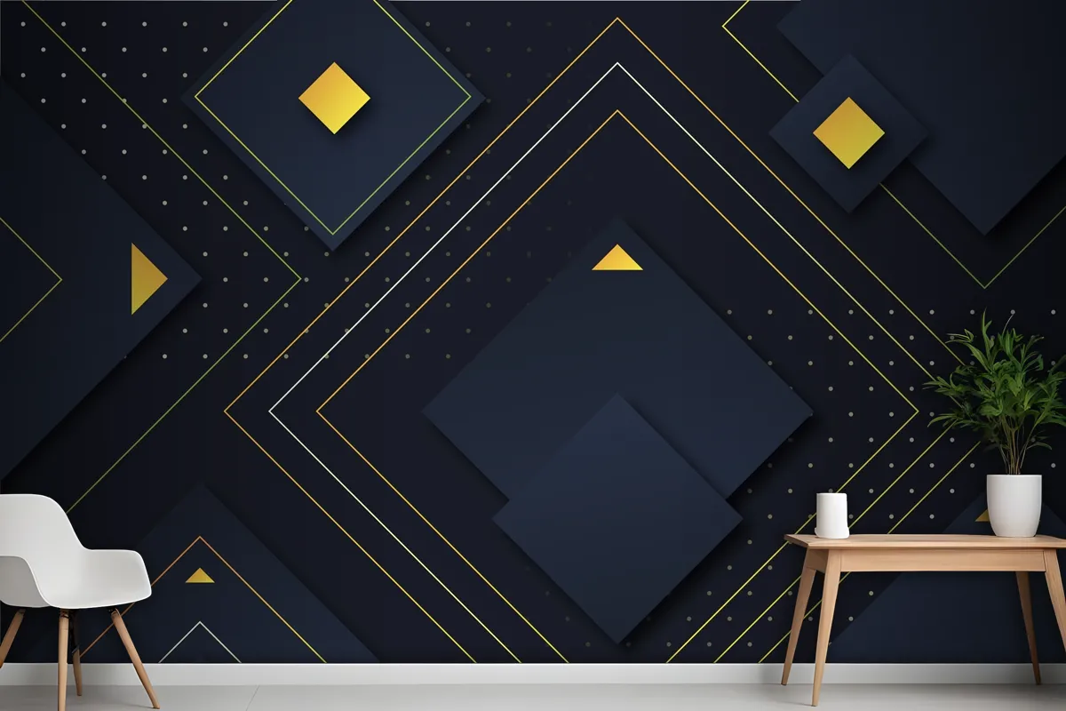 Gradient Geometric Shapes On Dark Wallpaper Mural