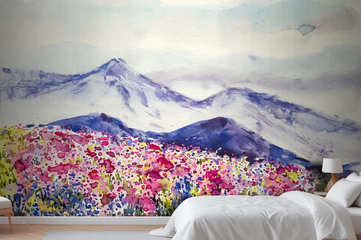 Watercolor Spring Landscape Wallpaper Mural