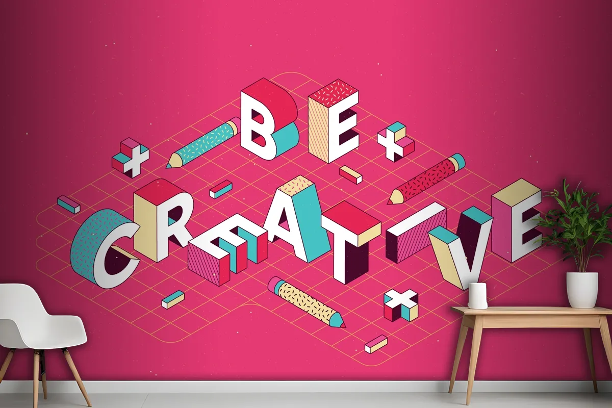 Isometric Typographic Message Wallpaper Mural