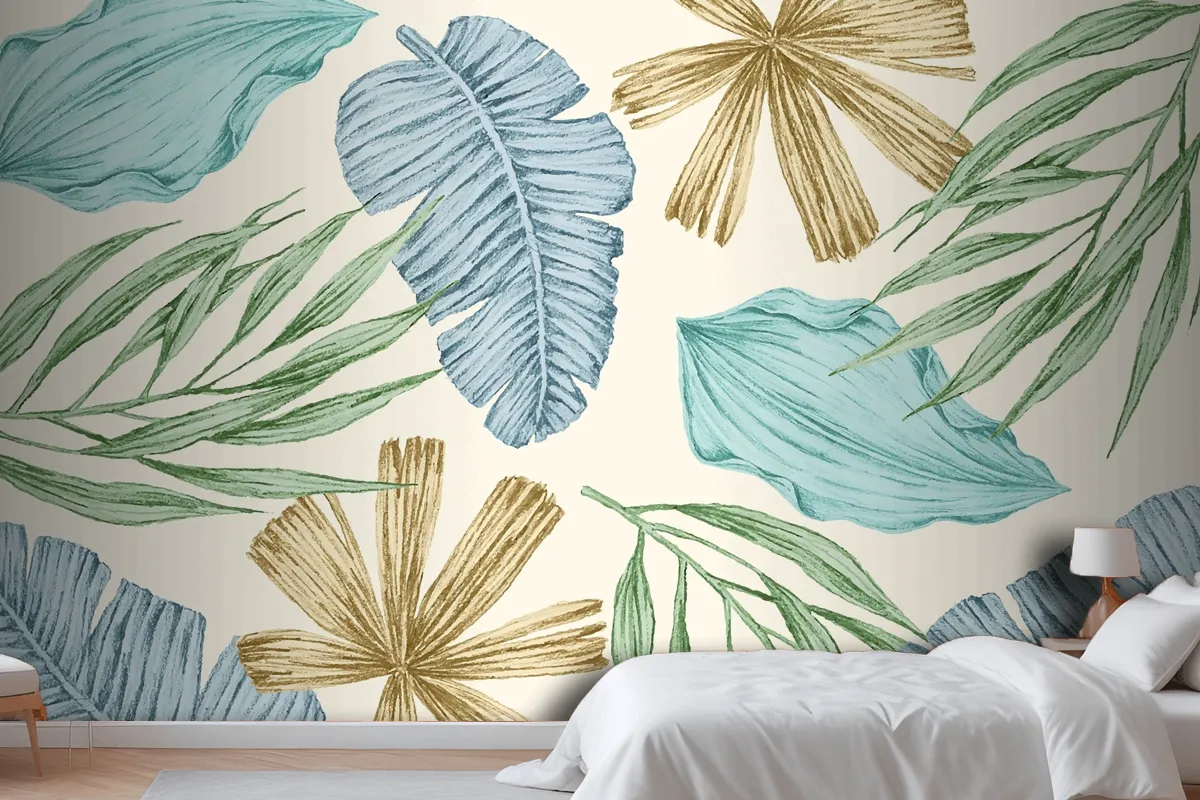 Tropical Background With Vintage Leaves Wallpaper Mural