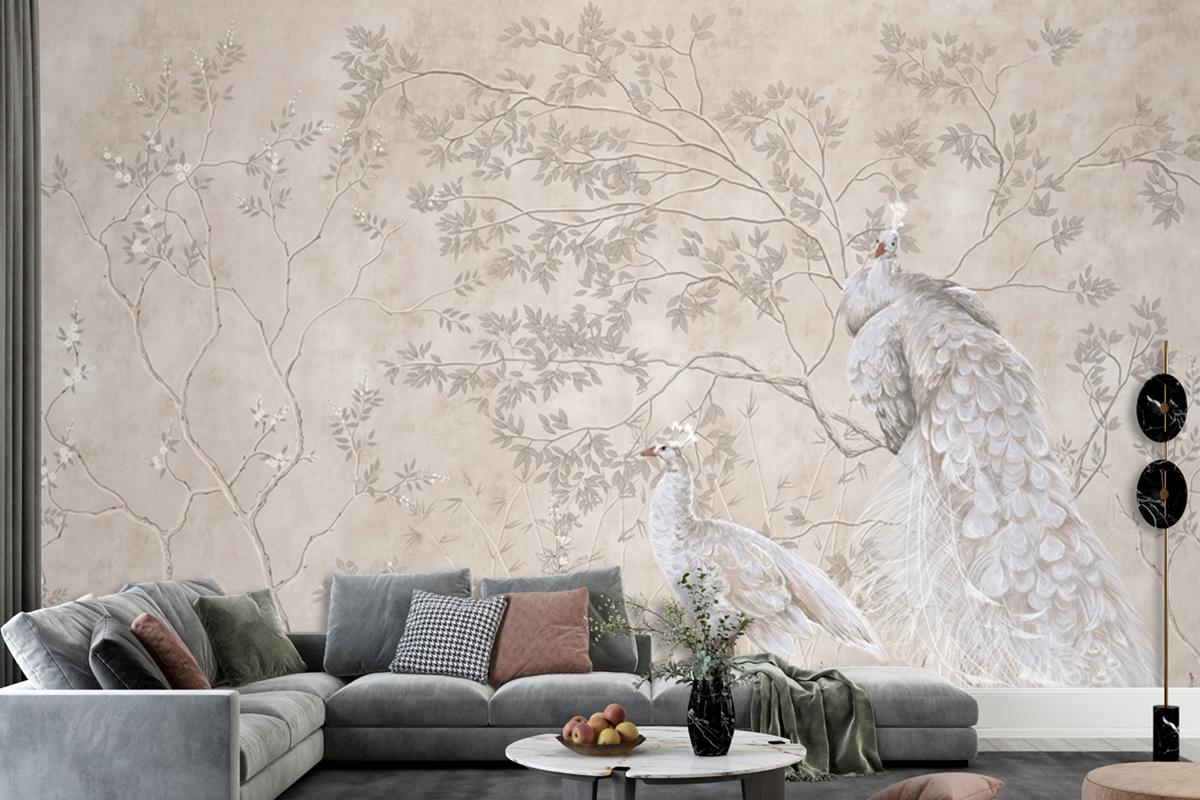 Peacocks And Trees Design For Interior Project Wallpaper Mural