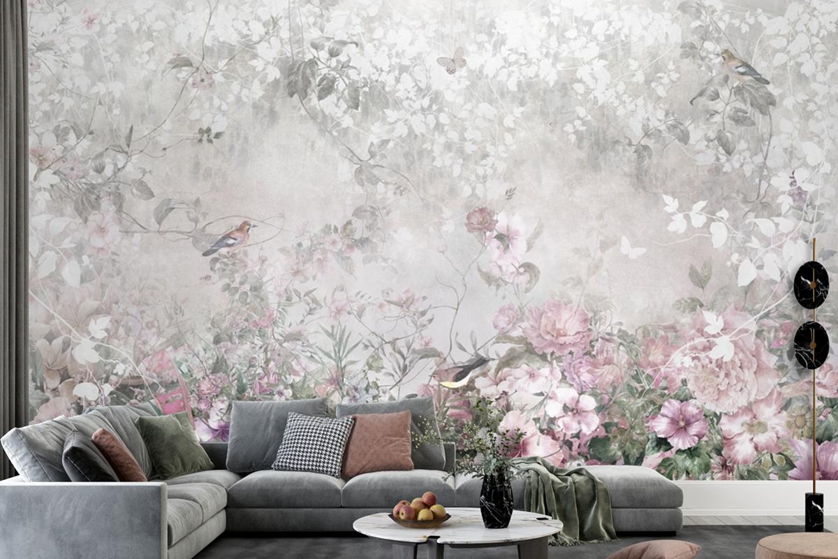 Pink Flowers Wallpaper Mural