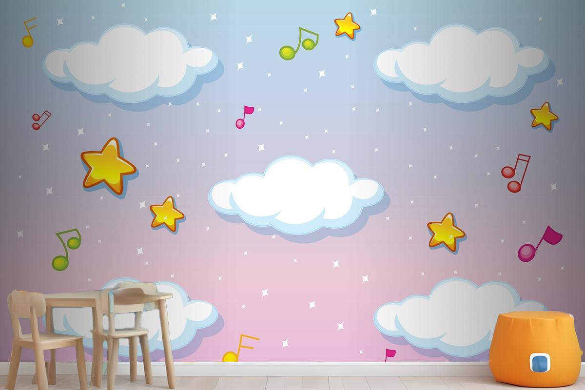 Blank Clouds On Pastel Sky Background With Melody Theme Wallpaper Mural