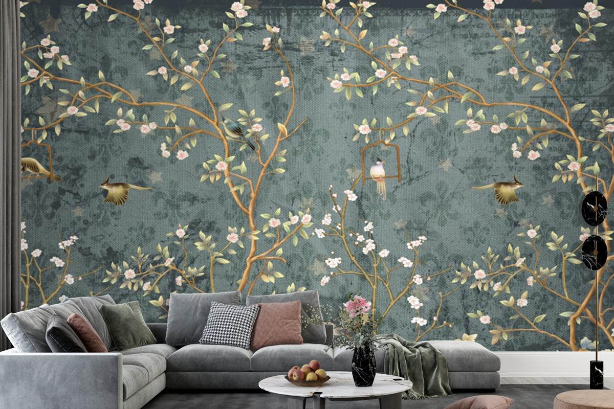 Branches Birds And Flowers Wallpaper Mural