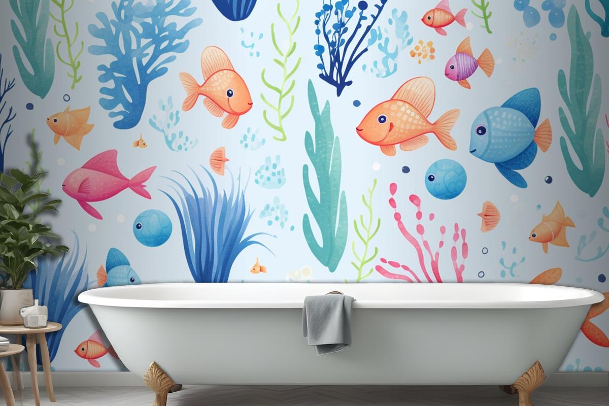 A Colorful Underwater Scene With Fish And Corals Wallpaper Mural