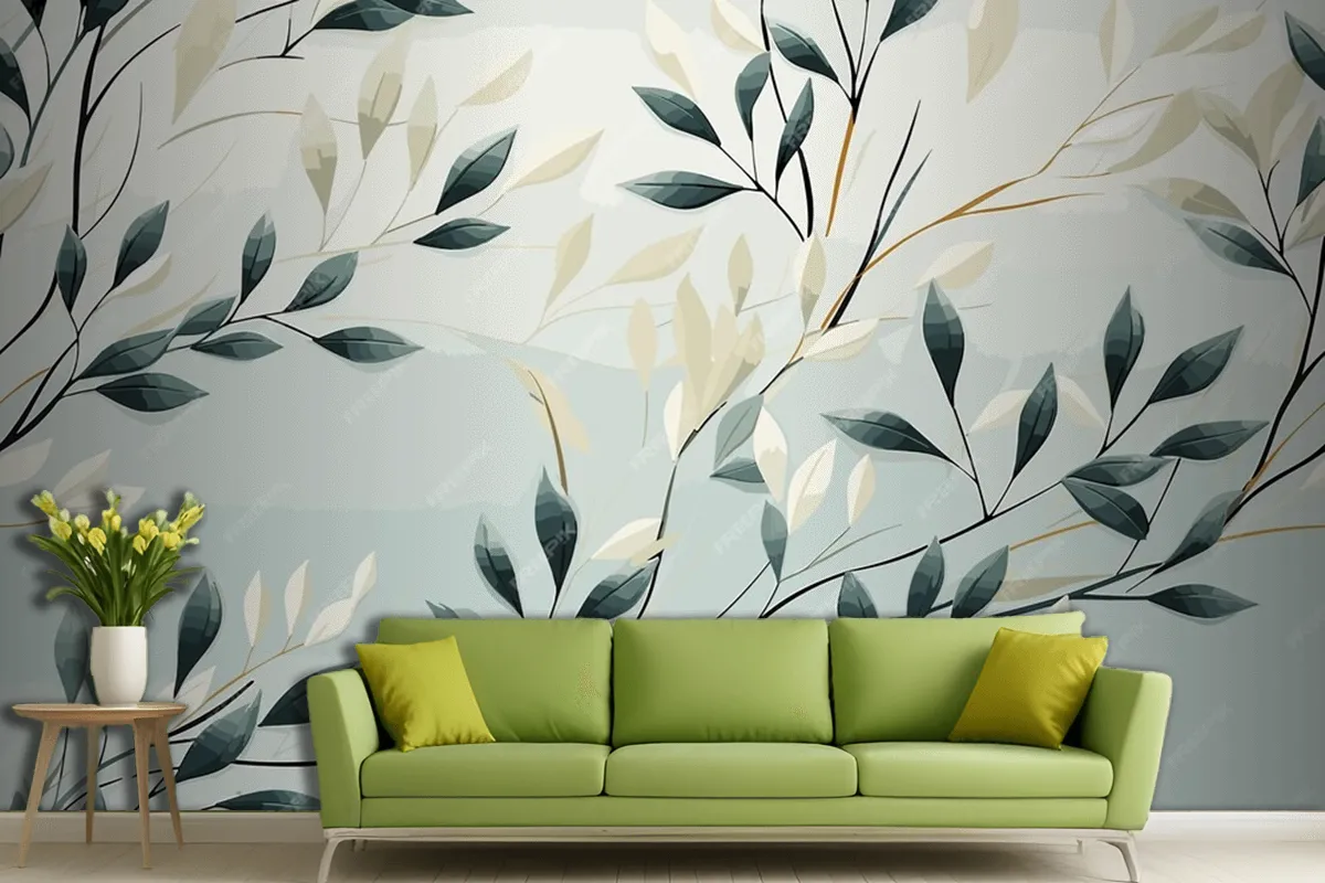 Abstract Hand Drawn Abstract Wildflowers Set Flowers Living Room Wallpaper Mural