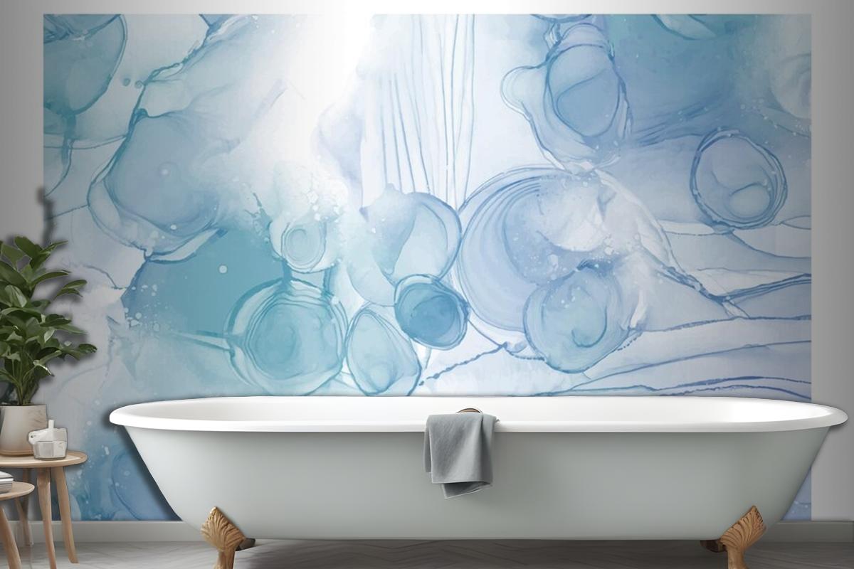 Abstract Watercolor Background Blue Sky White Wallpaper Mural