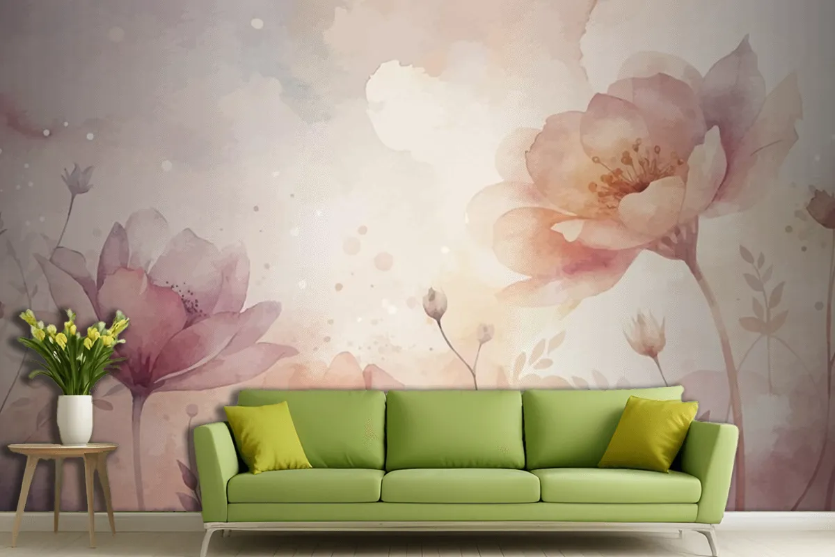 Beautiful Watercolor Flower Background Living Room Wallpaper Mural