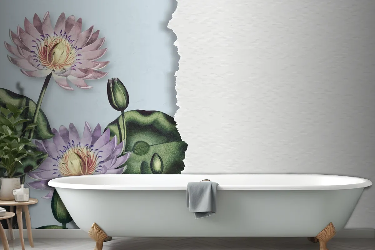 Blank Purple Water Lilies Bathroom Wallpaper Mural