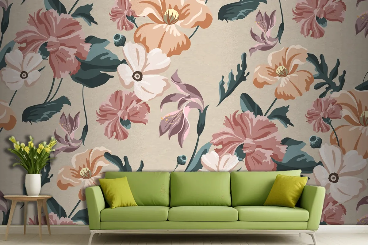 Blooming Colorful Flower Seamless Pattern Wallpaper Mural