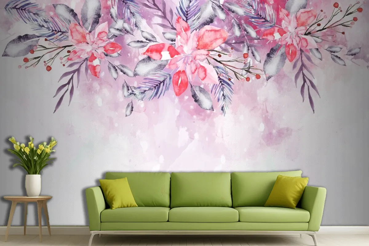 Blooming Watercolor Flowers For Wallpaper Concept Living Room Wallpaper Mural