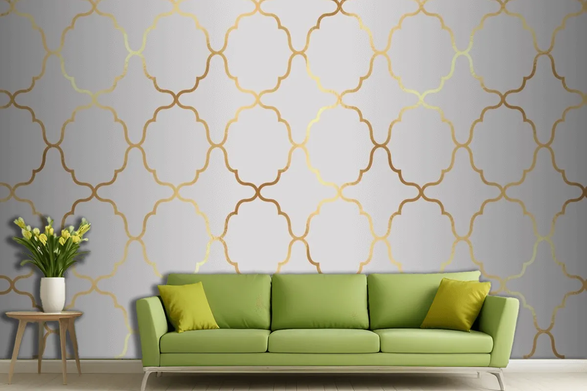 Decorative Arabic Themed Pattern Background With A Gold Foil Texture Living Room Wallpaper Mural