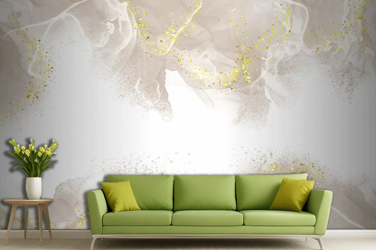 Elegant Hand Painted Neutral Alcohol Ink Living Room Wallpaper Mural