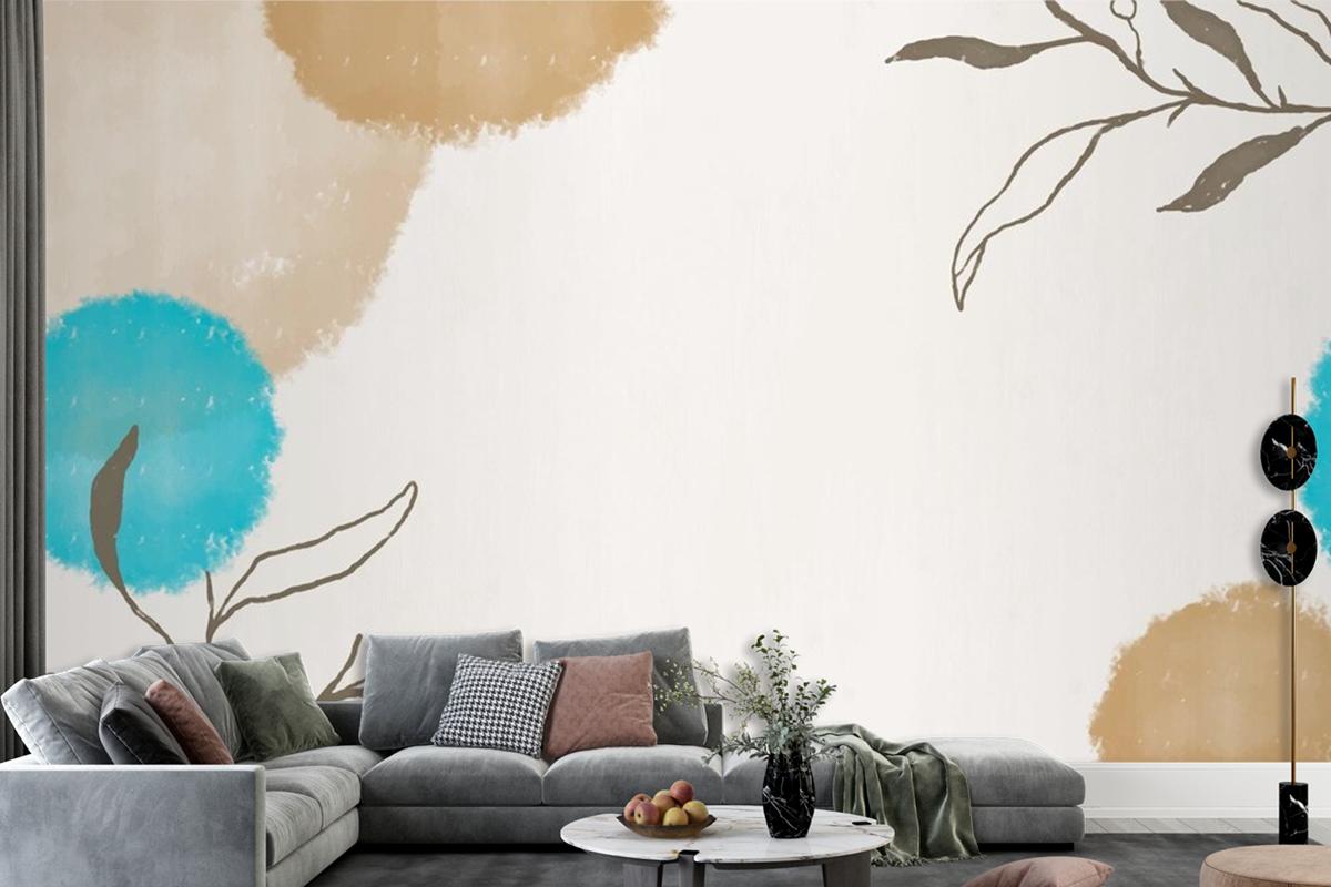 Elegant Watercolor Leaf Frame On Watercolor Living Room Wallpaper Mural