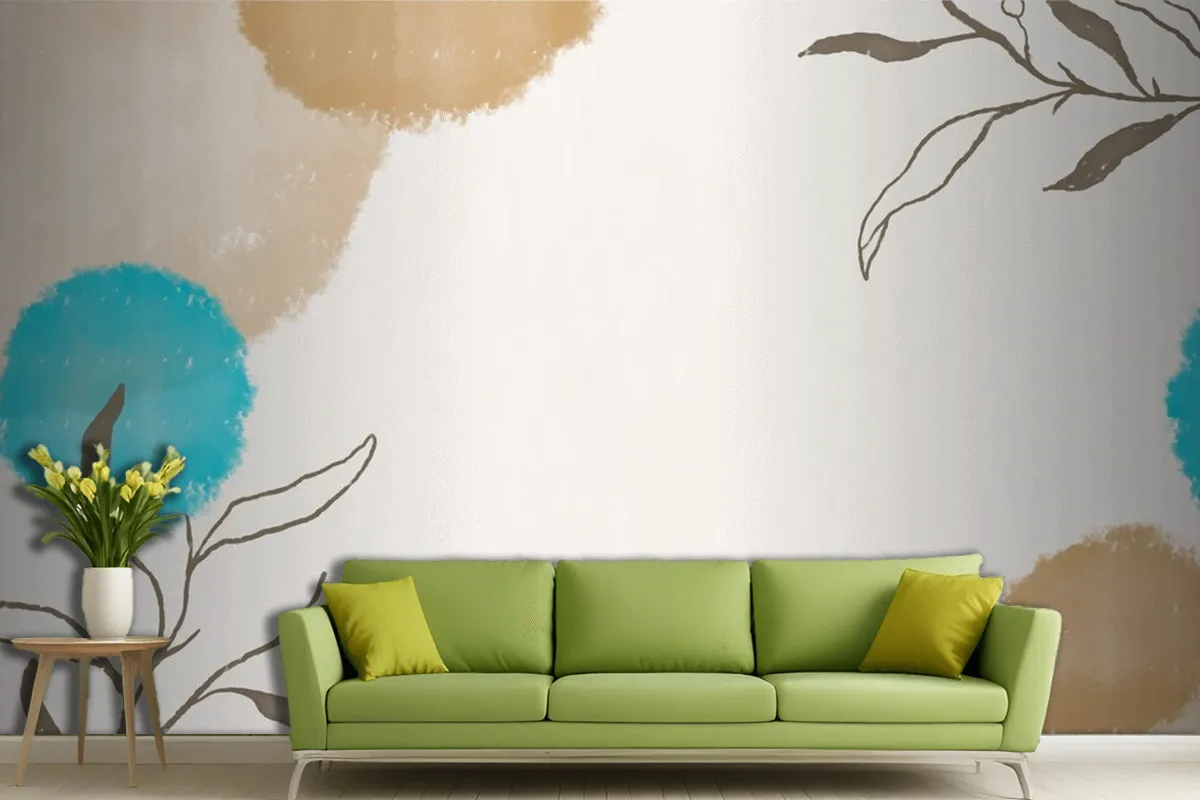 Elegant Watercolor Leaf Frame On Watercolor Living Room Wallpaper Mural