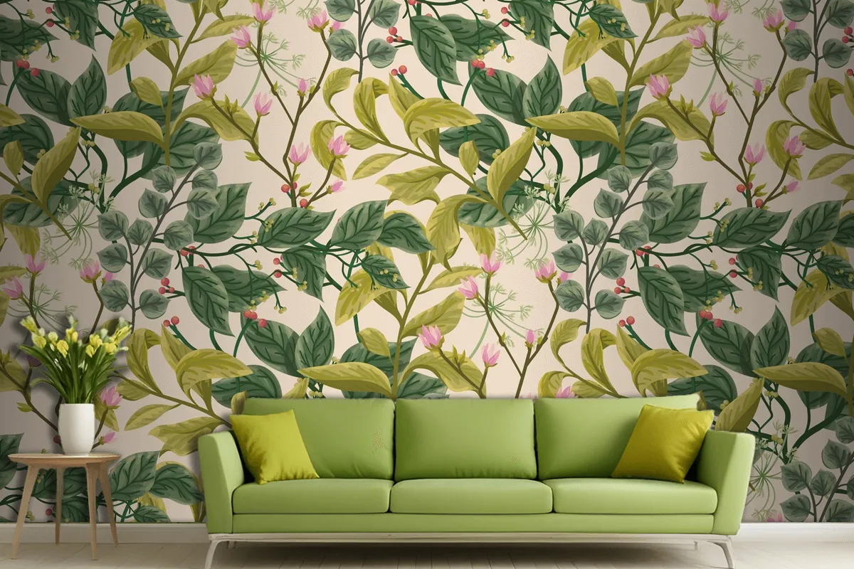 Flower And Leaves Background Living Room Wallpaper Mural