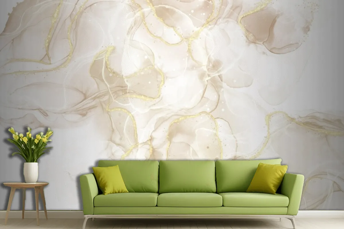 Fluid Art Hand Painted Background With Gold Glitter Elements Living Room Wallpaper Mural