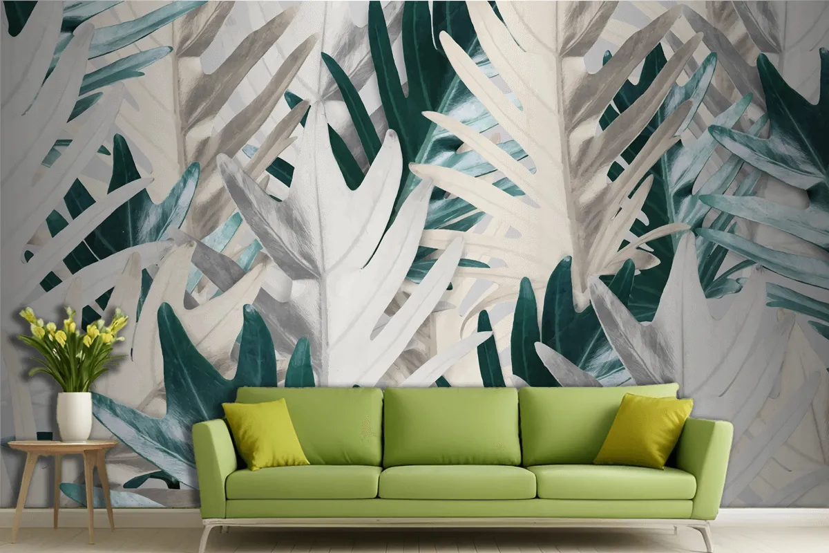 Gold And Green Palm Leaf Background Wallpaper Mural