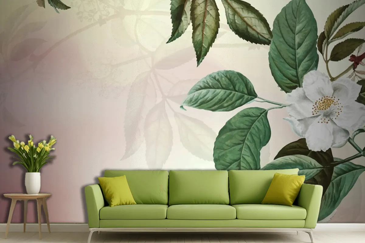 Green Floral Background Living Room Wallpaper Mural