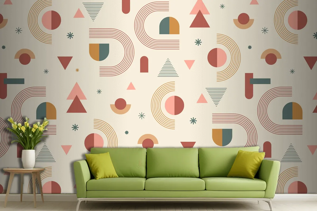 Hand Drawn Boho Geometric Pattern Design Living Room Wallpaper Mural