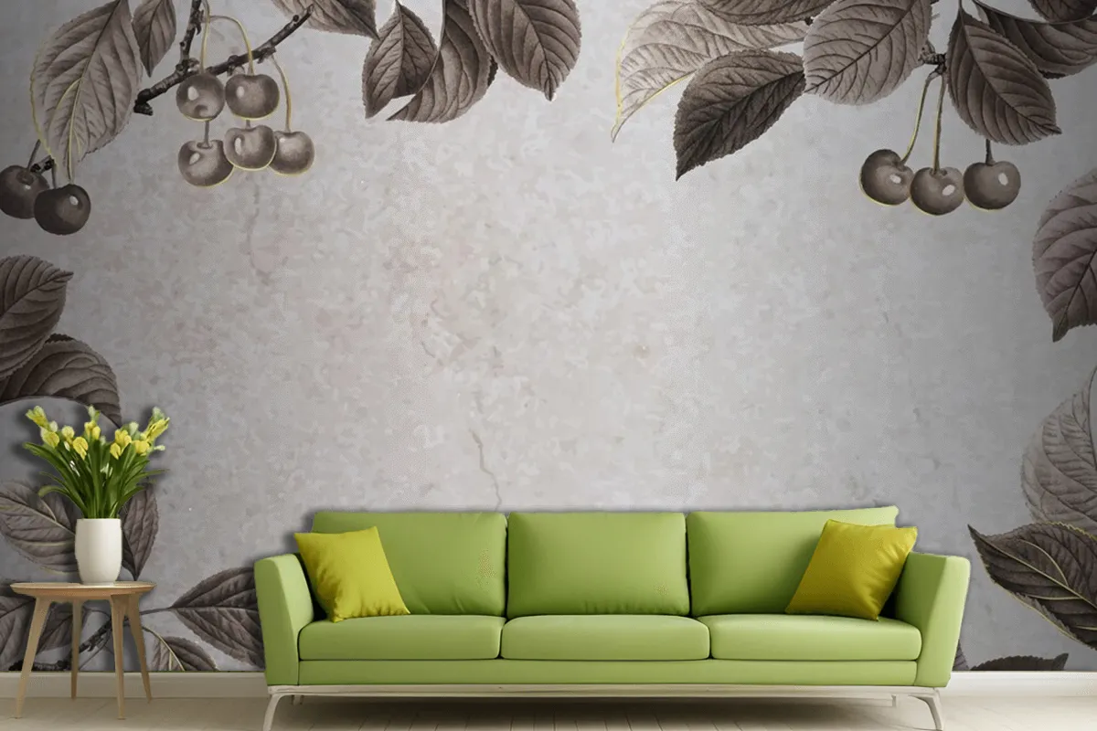 Hand Drawn Cherry Patterned Frame Living Room Wallpaper Mural