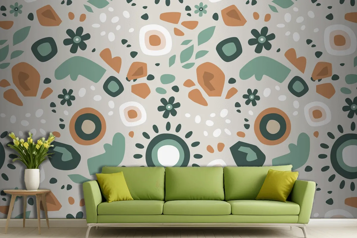 Hand Drawn Muted Colors Pattern Design Living Room Wallpaper Mural