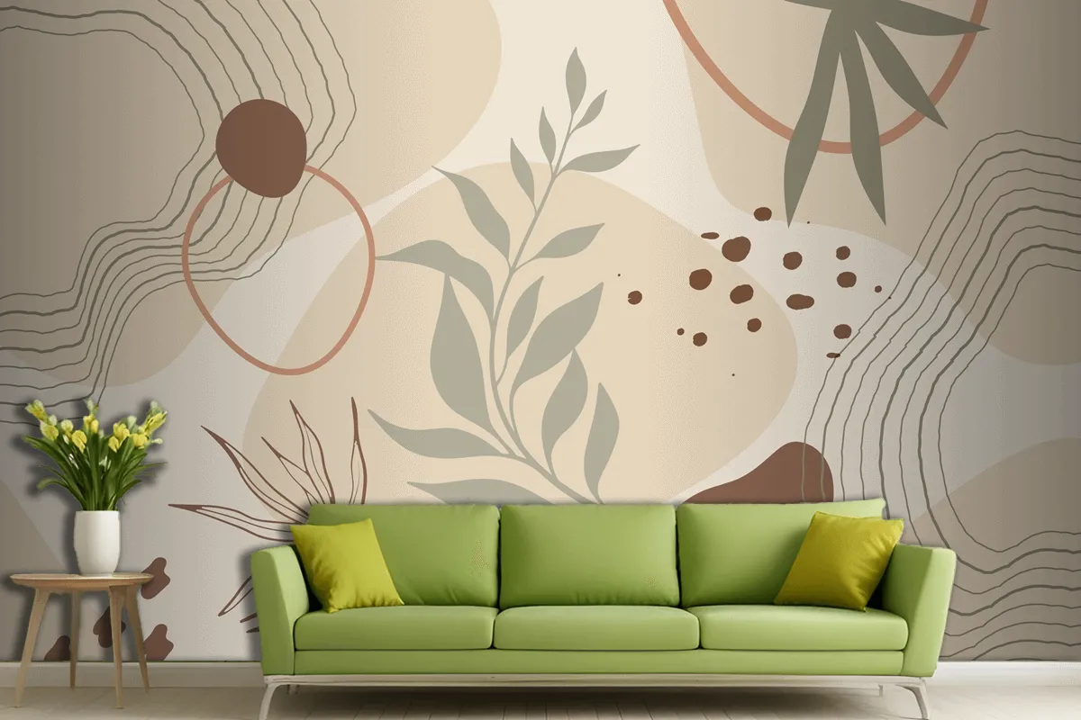 Hand Drawn Soft Earth Tones Living Room Wallpaper Mural