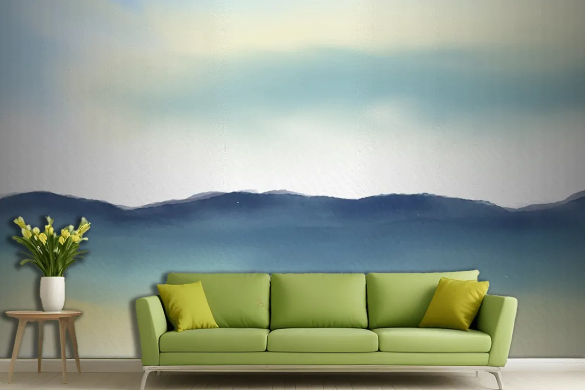 Hand Painted Minimal Watercolour Landscape Living Room Wallpaper Mural