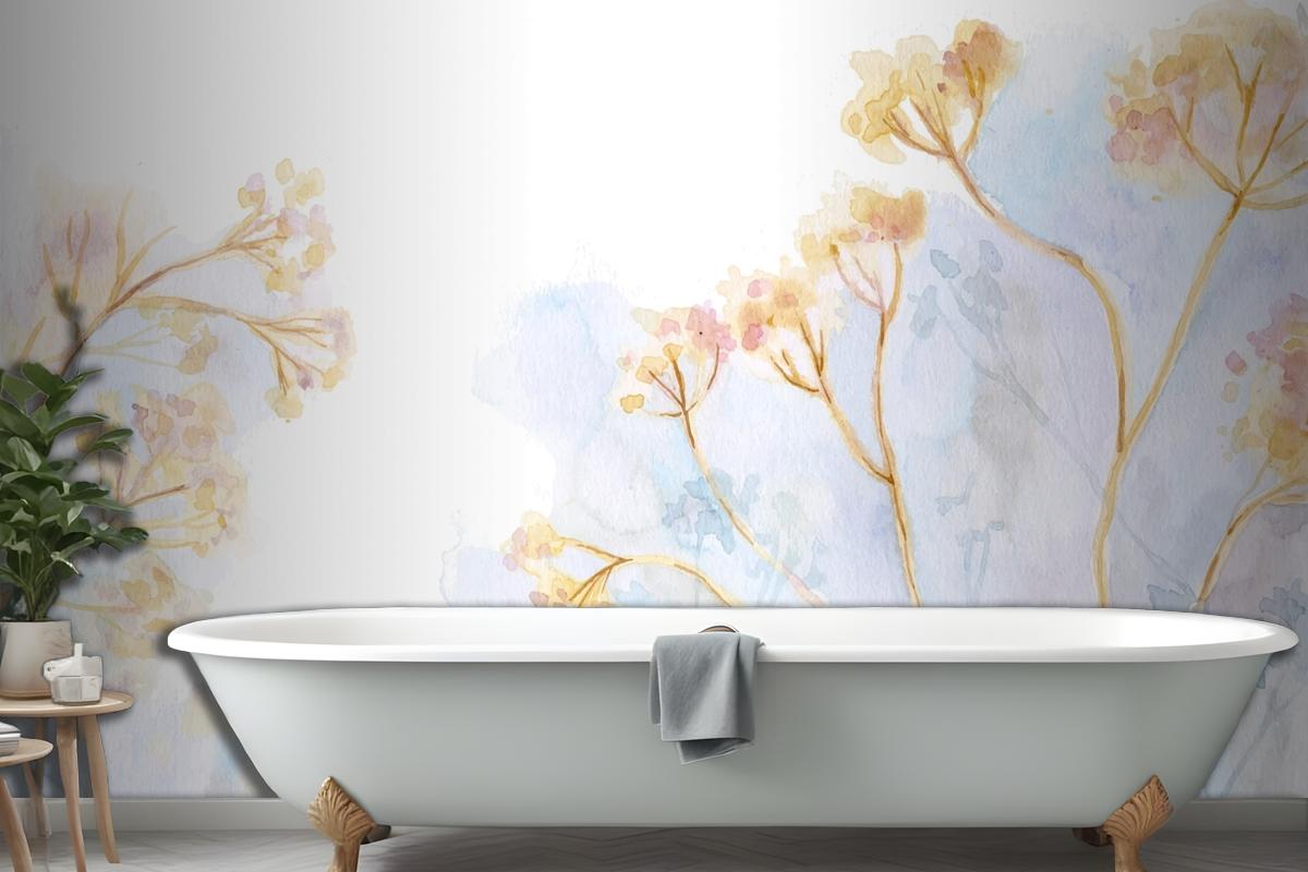 Hand Painted Watercolor Bathroom Wallpaper Mural