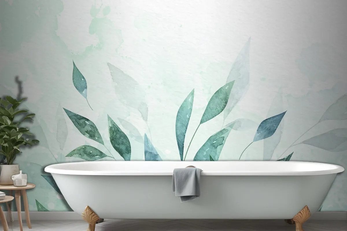 Hand Painted Watercolor Nature Background Bathroom Wallpaper Mural