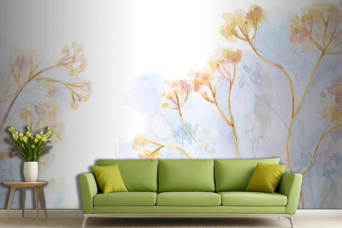 Hand Painted Watercolor Nature Background Living Room Wallpaper Mural