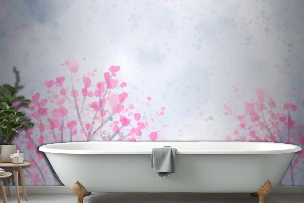 Hand Painted Watercolor Nature Bathroom Wallpaper Mural