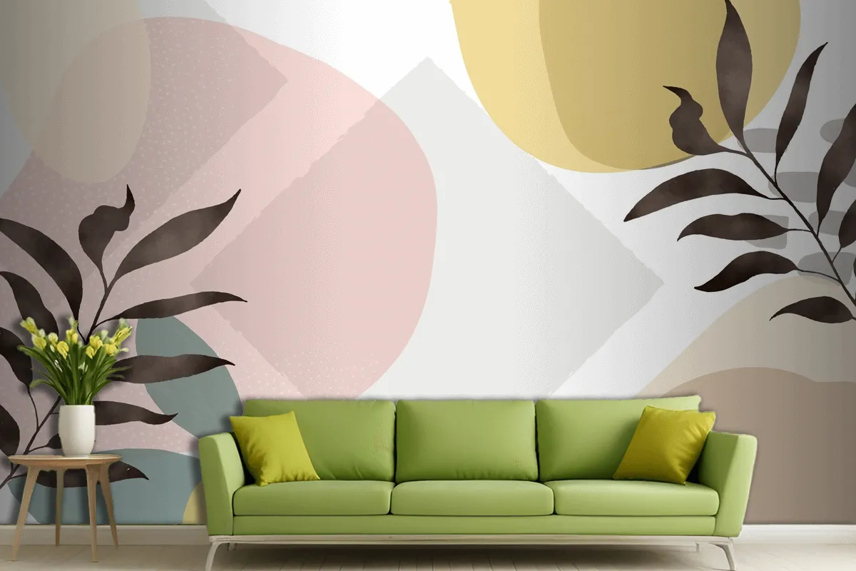 Minimal Hand Drawn Background With Plants Living Room Wallpaper Mural