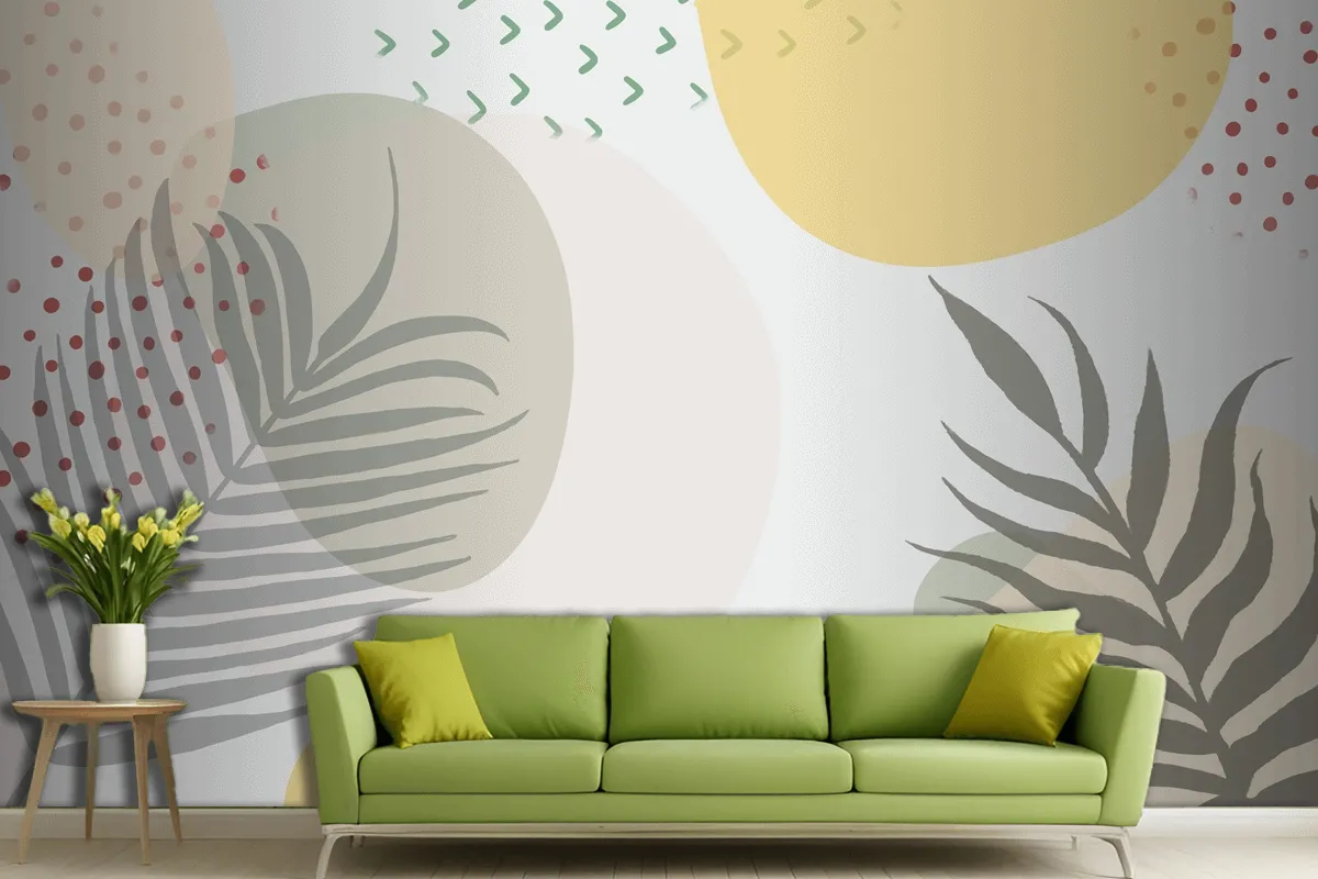 Minimalist Hand Drawn Background With Plants Living Room Wallpaper Mural