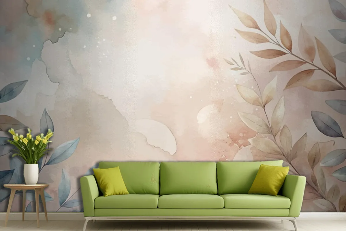 Minimalist Watercolor Branch Background Living Room Wallpaper Mural