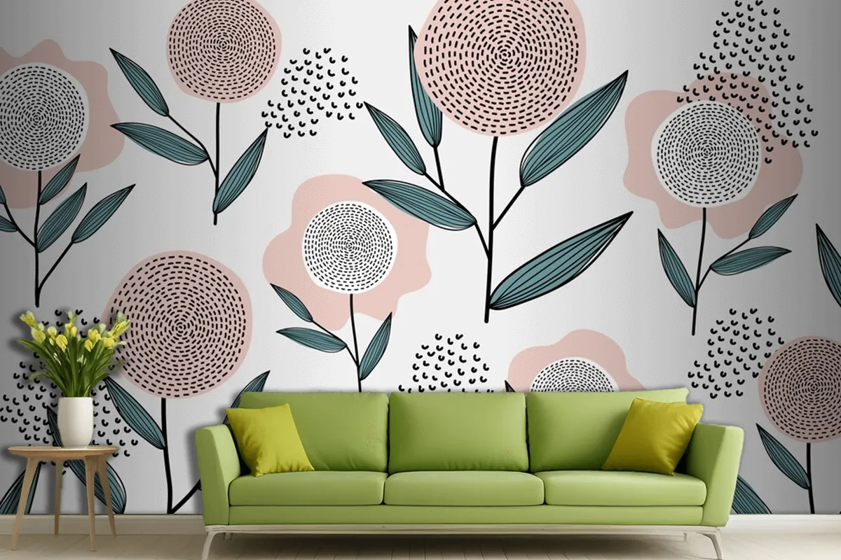 Retro Floral Pattern Living Room Wallpaper Mural