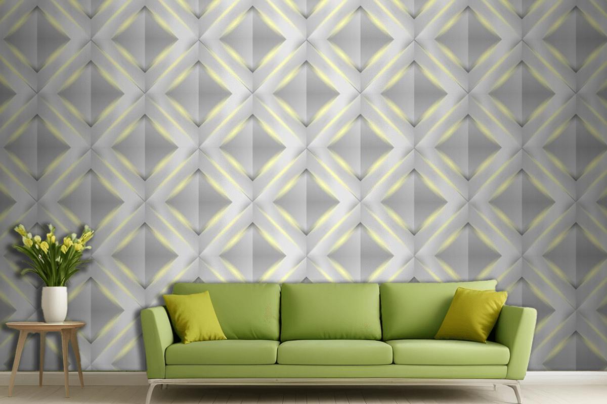 Shiny White 3D Geometric Polygon Triangle Pattern Living Room Wallpaper Mural