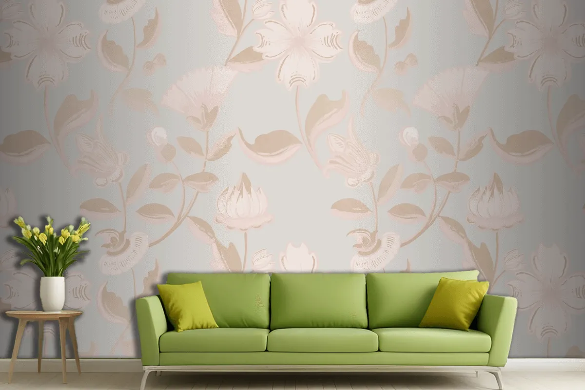 Vintage Neutral Floral Pattern  Wallpaper Mural