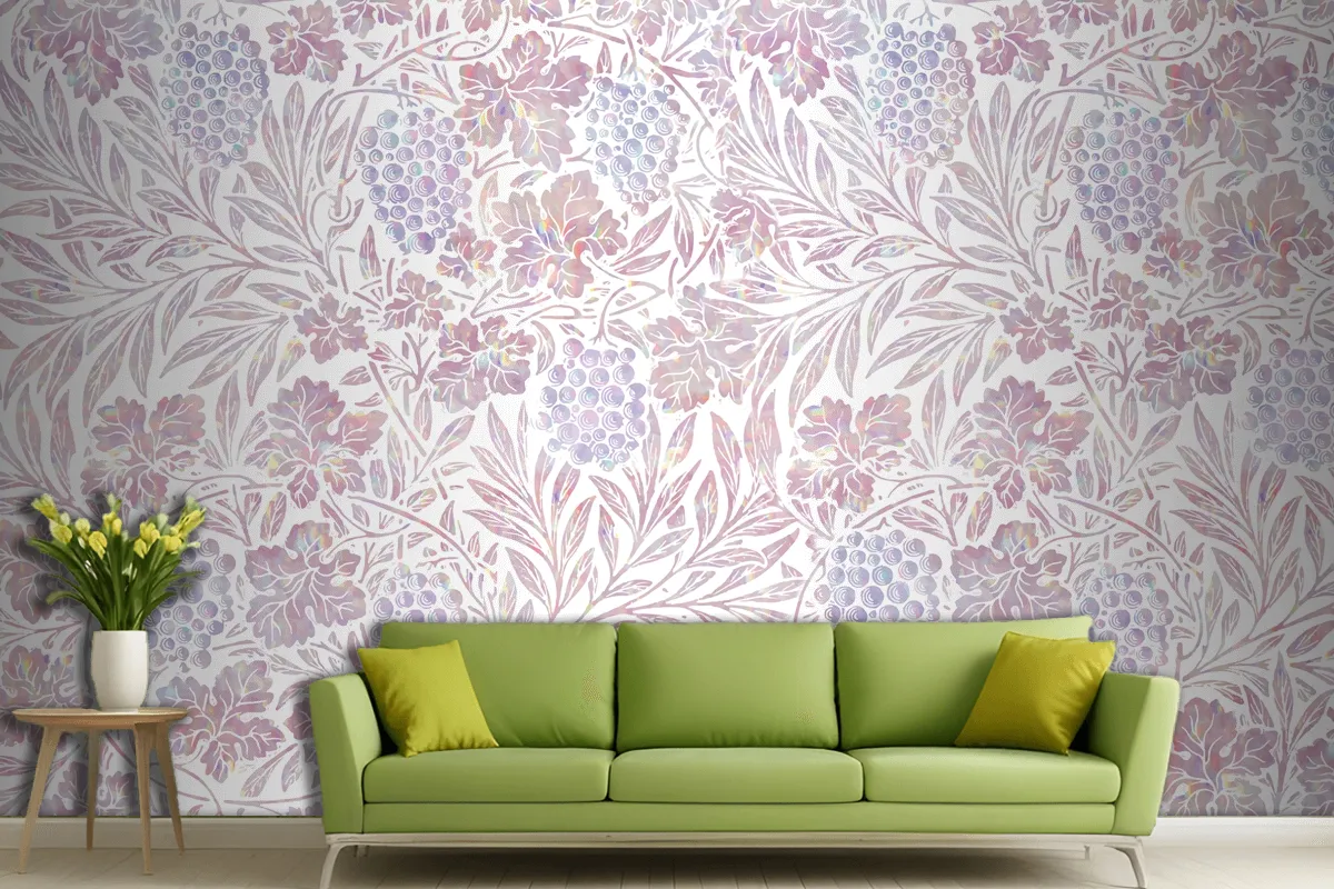 Vintage Pink Floral Holographic Remix Living Room Wallpaper Mural