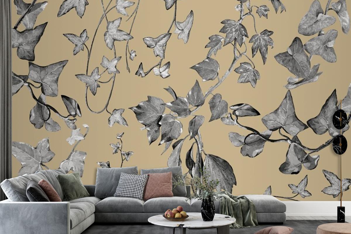 Vintage Plants And Leaves Living Room Wallpaper Mural